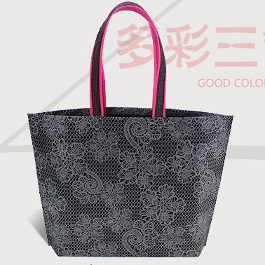 shopping mall clothing handbag printing lace non-woven handbag multifunctional shopping bag packaging bag 10 pieces: black  10pas