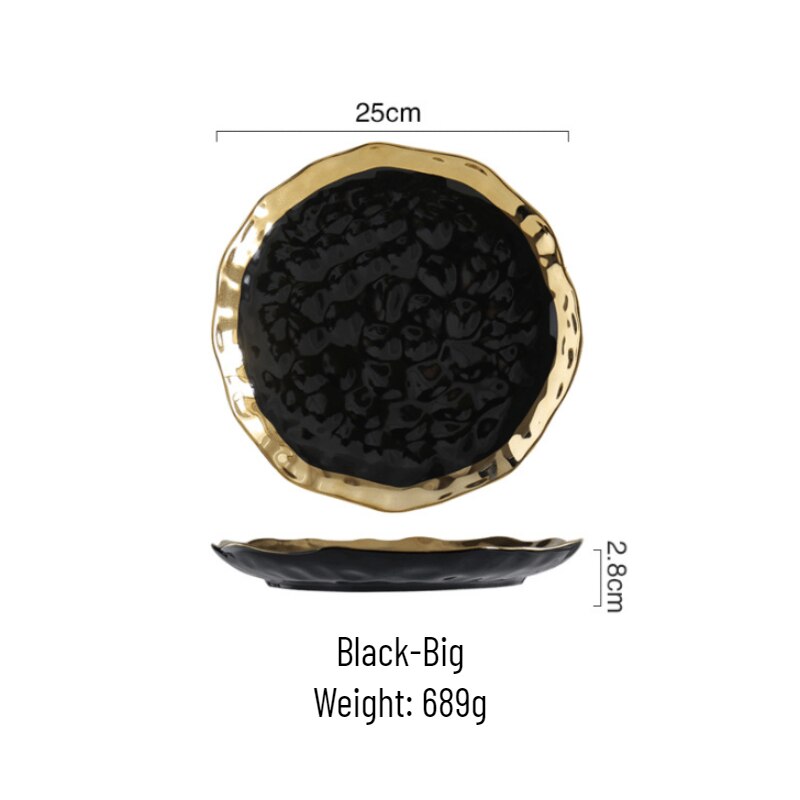 Ceramic Inlaid Golden Steak Plate Ripple Western Kitchen Utensils Tray Display Decoration Tableware Dishes: Black Big