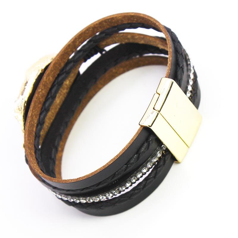 D&D Women Bracelet Jewelry Multilayer Leather Rope Chain Alloy Inlaid Rhinestone Bracelets Female Accessories ping