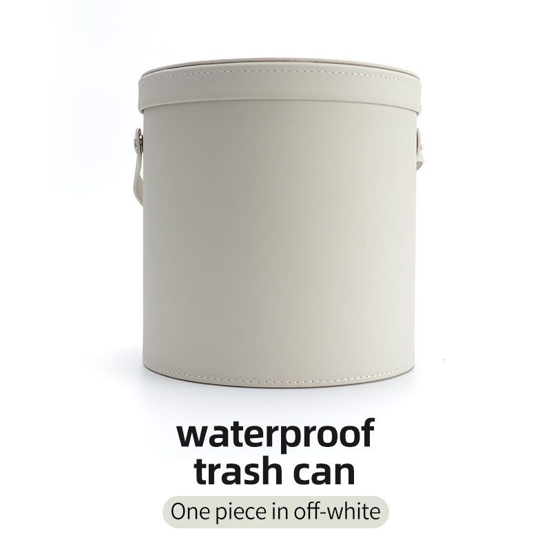 Car Trash Can Organizer Garbage Storage Car Waste Basket Portable Waterproof Round With Lid Automotive Supplies Large Capacity: WHITE