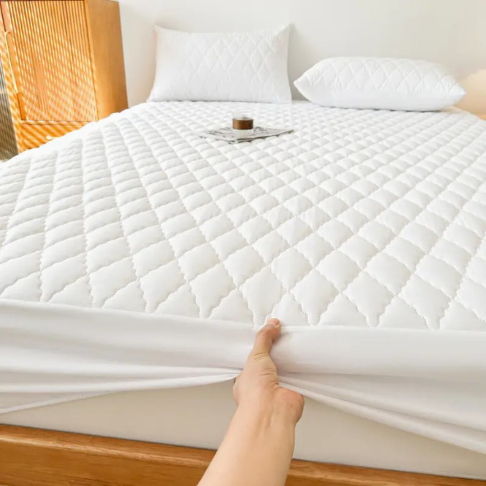 Waterproof Mattress Cover Solid Color Dust Proof Matress Protector Breathable Rhombus Lattice Pattern Bedspread King/Queen Size