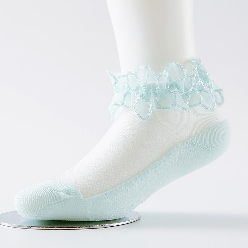 Ankomster vår sommar baby flickor spetsstrumpor ultratunna spetsar osynliga strumpor prinsessa kristall skira strumpor 0-2y: Grön / 12m