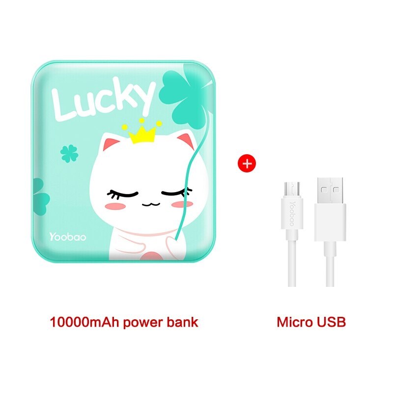 Yoobao Leuke PowerBank 10000 mAh Voor Xiao mi rode Mi mi power bank draagbare Oplader 10000 Mah Poverbank voor iphone 7 6 Plus 5 4 Telefoon: green cat