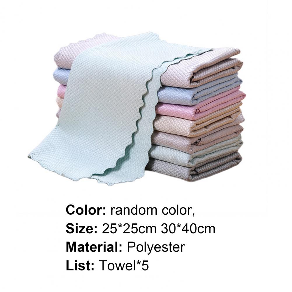 5Pcs Rag Soft Super Water Absorbent Polyester Cleaning Fish Scale Rag for Kitchen