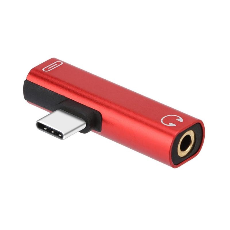 Usb-c type c  to 3.5mm aux jack lydadapter øretelefon laderomformer for huawei xiaomi samsung: Rød