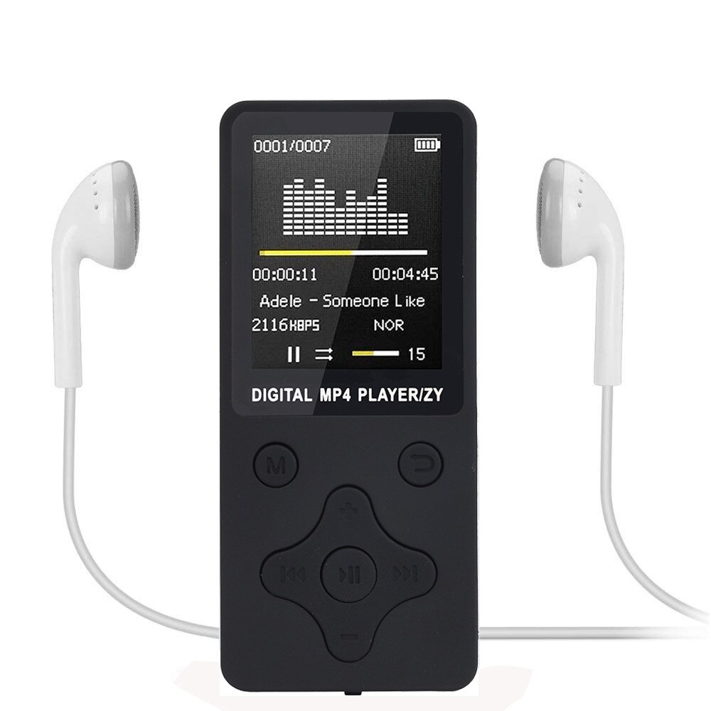 MP4 Player Digital LCD Screen FM Radio Ultra Slim Portable MP3 MP4 Player ,Headphone,Data cable Video Games Movie: Black