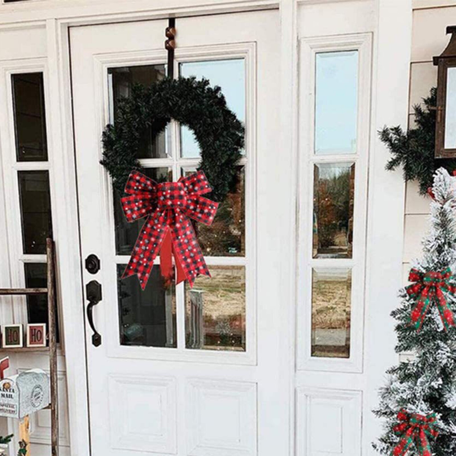 Kerst Rooster Boog Decoratie Met Plaid Patroon Sneeuwvlok Craft Maken Party Ornament Voor Xmas