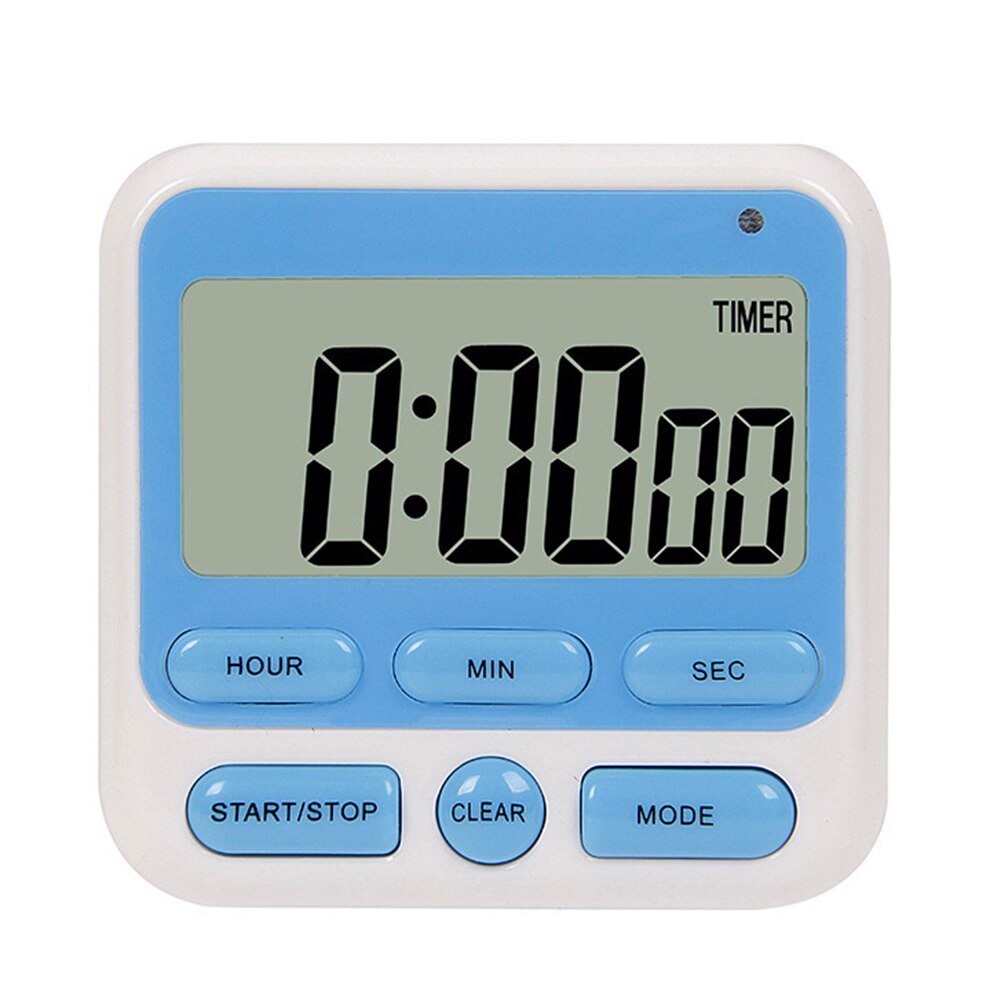 Lcd digital skærm køkken timer stort display digital timer firkantet madlavning optælling nedtælling vækkeur søvn stopur ur: Blå