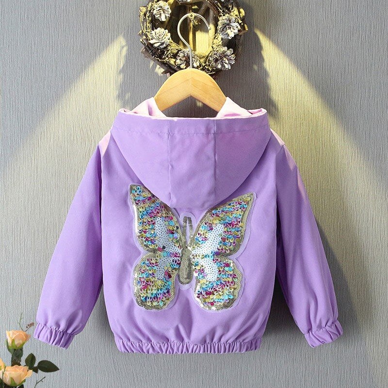 Lange Mouwen Jassen Voor Meisjes Kids Leuke Vlinder Jassen Mode Lente Herfst Kinderen Uitloper Meisjes Casual Kleding: Paars / 11-12 Years (160cm)