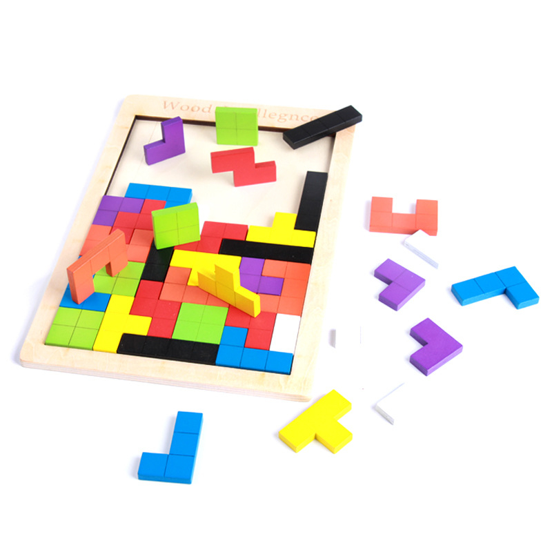 Træ tetris puslespil legetøj til baby børns intellektuelle pædagogiske legetøj børn farverigt puslespil bord legetøj