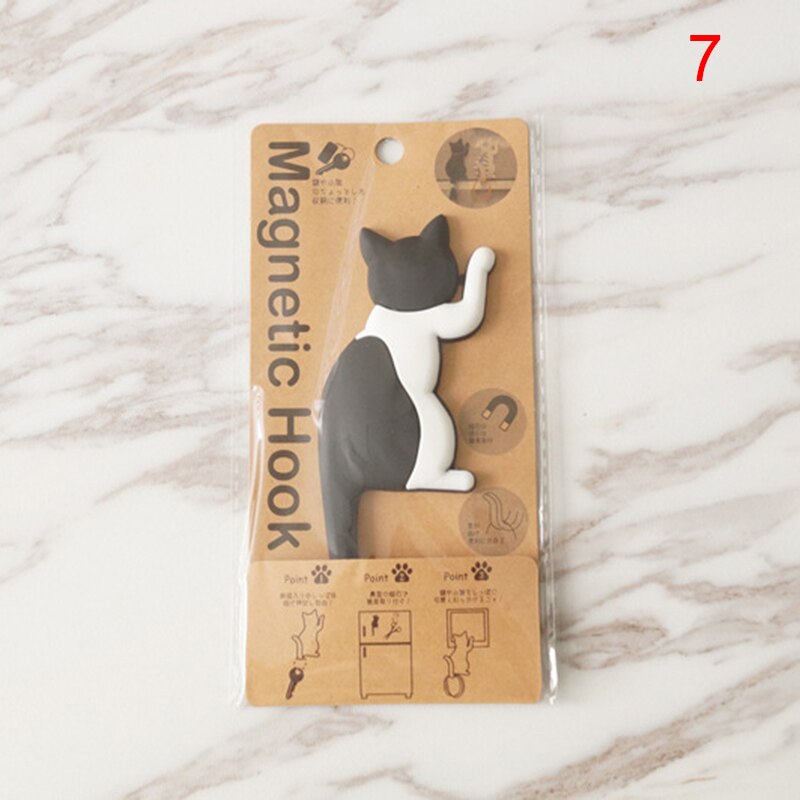 Gancho de pared magnética con forma de gato para colgar llaves, imán para nevera, decoración para puerta: Marrón