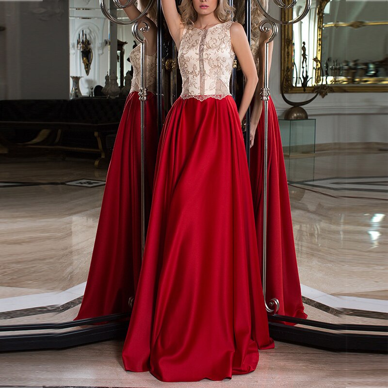 Vintage Red Sleeveless Evening Gowns Robe Women Sexy Full Length Cocktail Dresses Wedding Party Guest Prom Vestidos: 6