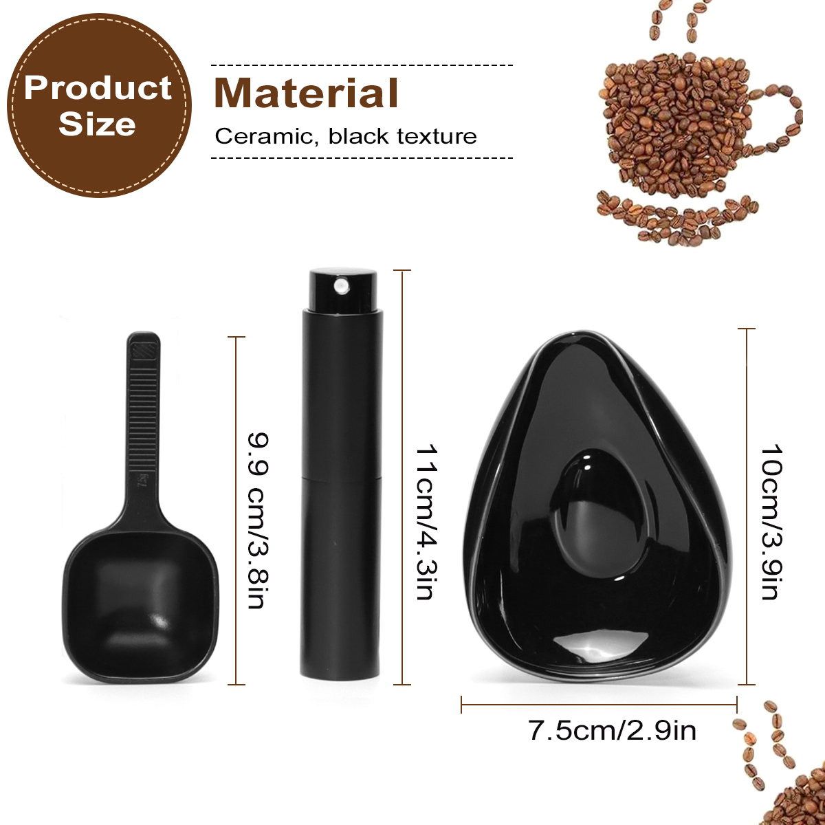 Leeseph Juego de cucharas y tazas dosificadores de granos de café, kit de bandeja medidora de recipiente dosificador de cerámica para café o té, accesorios para café expreso