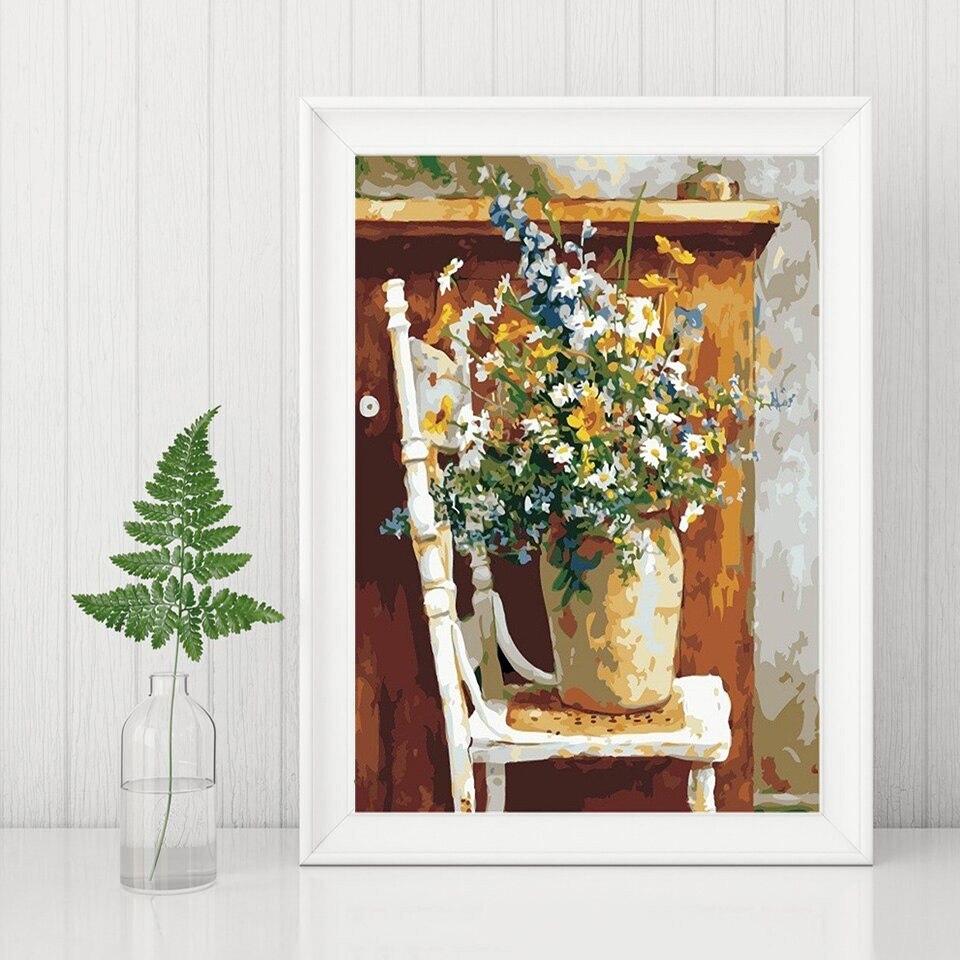 AZQSD, láminas de manualidades con pintura por números, Kits de pintura en lienzo, pintura al óleo por números de flores, jarrón para decoración del hogar, dibujo artístico de 40x50cm