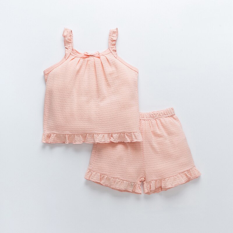 Zomer Baby Meisje Pyjama Leuke Casual Homewear Puur Katoen Pyjama Pure Kleur Pak Top + Shorts Roze 2-9 Jaar
