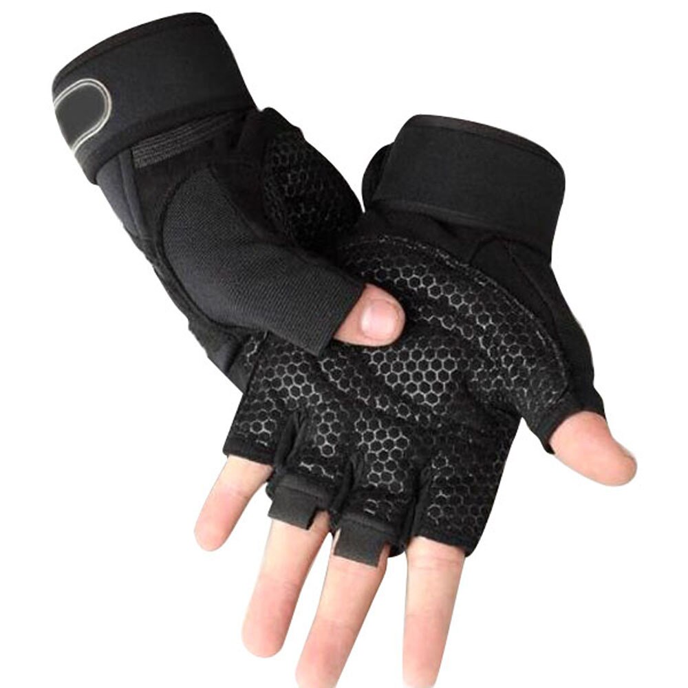 Een Paar Halve Vinger Ademend Antislip Gewichtheffen Hand Handschoenen Zwarte Mode