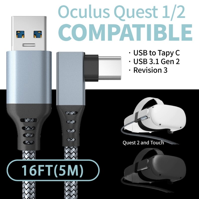 Voor Oculus Quest 2 Type- C Link Usb-C Stoom Vr Data Kabel 5M/16ft Transfer link Kabel Snel Opladen: B  grey 5M