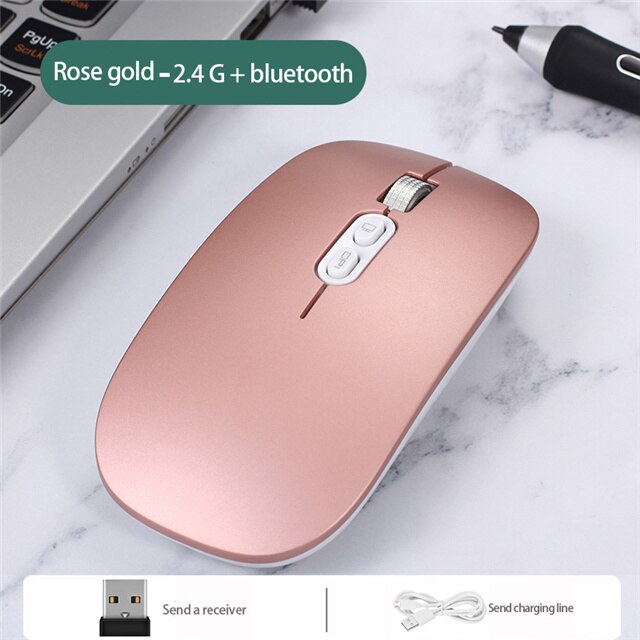 Adjustable DPI Ultra Slim Mouse Wirelesss Silent Mini Ergonomic Mause Rechargeable 2.4Ghz Wireless Mouse for Ipad Pro 11 for Mac: Bluetooth Rose Gold