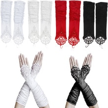 1 paar Vingerloze Kant Bruids Handschoenen met Strik Avond Handschoenen Vrouwen 35cm