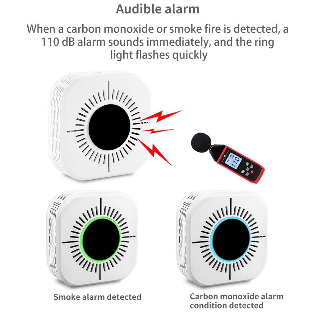 Wireless Composite Fog Detector Photoelectric Sensor 2 in 1 High Sensitivity Detection Alarm