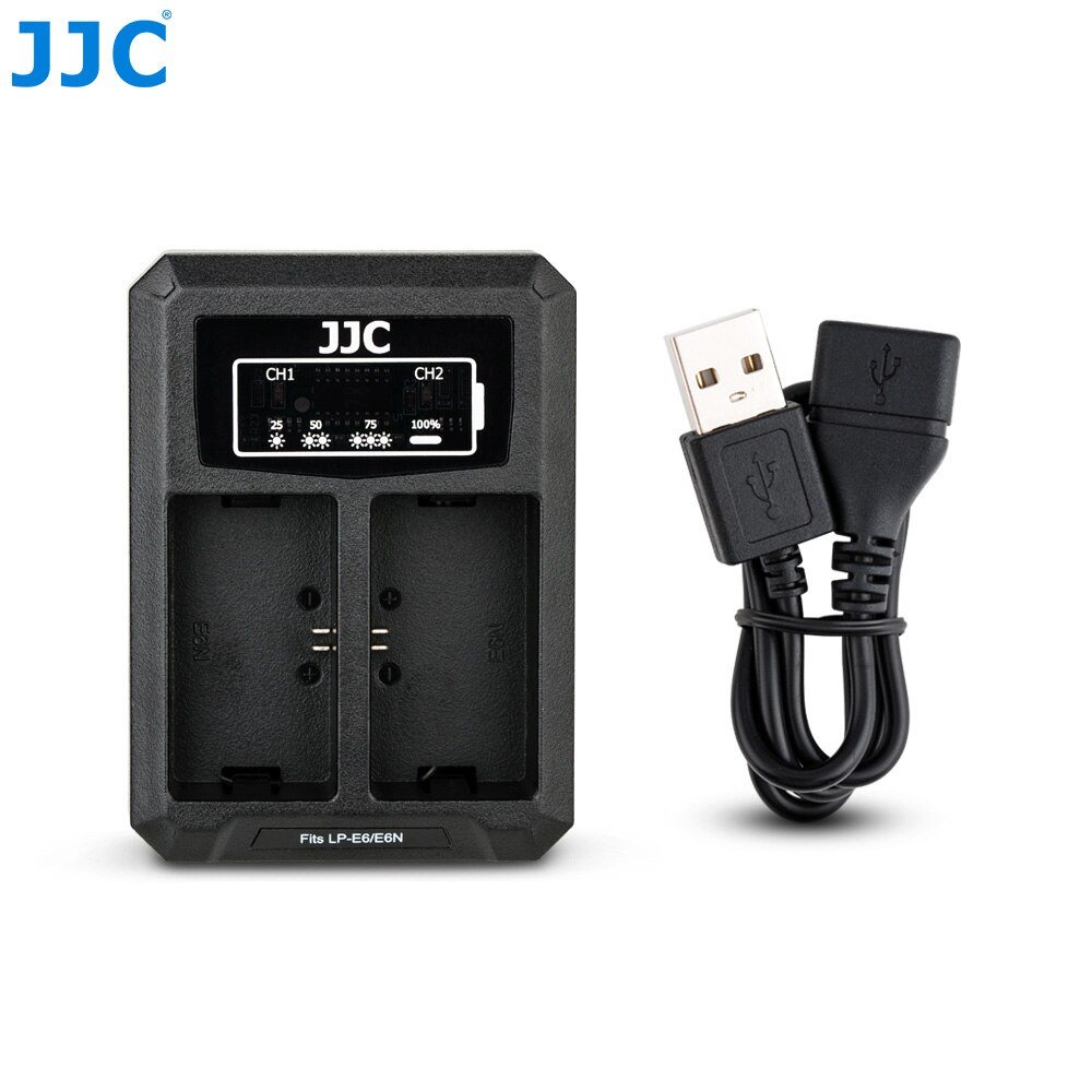 JJC USB Dual Battery Charger for Canon LP-E6 LP-E6N EOS R R5 R6 6D Mark II 5D Mark IV III II 70D 80D 6D 7D Replaces LC-E6 LC-E6E