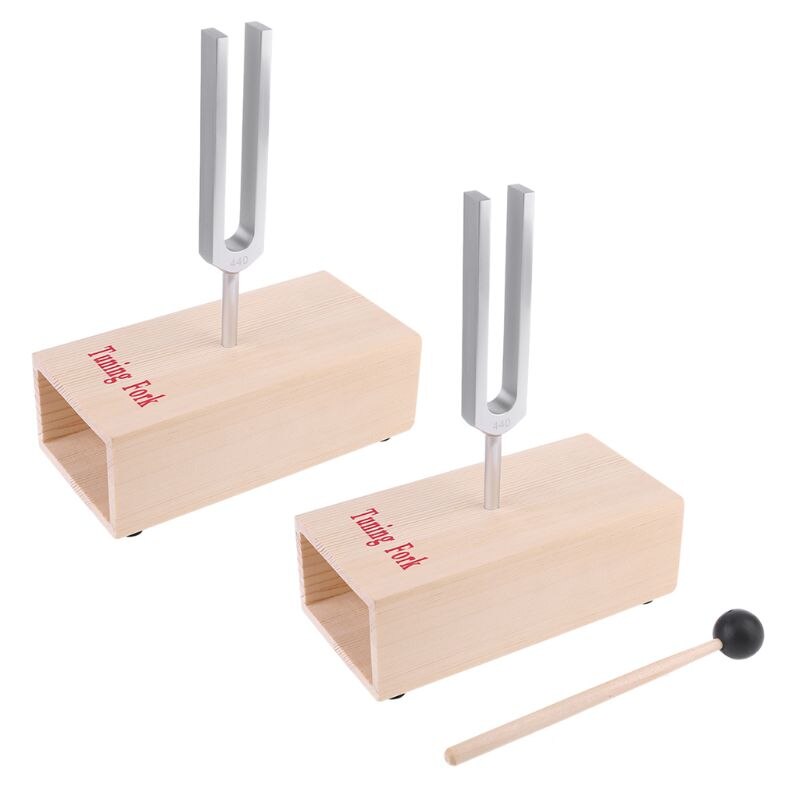 Paire de diapason en alliage d'aluminium (440Hz) en Bases bois pour des expériences de physique avec maillet et bases