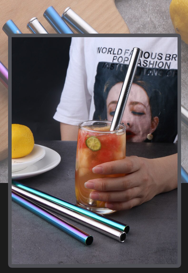 Coloful Portable Stainless Steel Straws Reusable Long Metal Drinking Straw For Tumblers Cups Mugs Cold Beverage Milk Tea