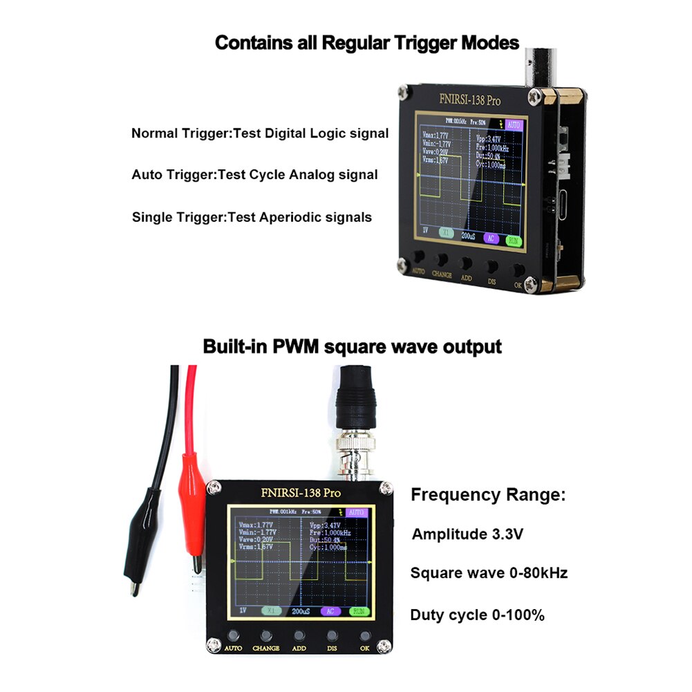 Portable Oscilloscope 2.4 Inch Display Multifunction Digital Oscilloscope One Button Auto Adjust PWM Square Waves Output Singles