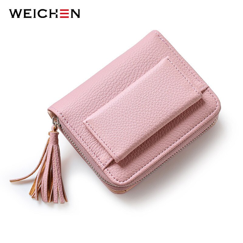 WEICHEN portefeuille femme gland avec fermeture à glissière porte-monnaie porte-carte dames sacs à main court concepteur femmes portefeuille en vogue: Pink