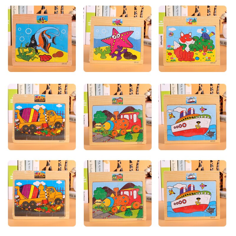 Wooden animal jigsaw baby puzzle children puzzles 3d baby enlightenment early educational toys funny game for kids toddler baby