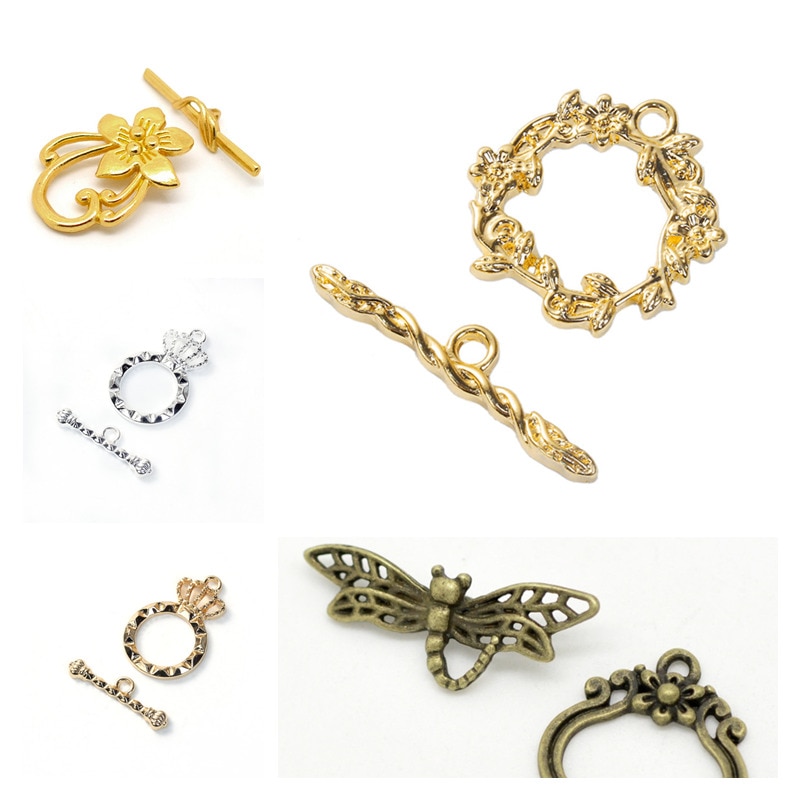 DoreenBeads lega a base di zinco colore oro attiva/disattiva fermagli foglie di fiori risultati braccialetto fatto a mano componenti gioielli fai da te, 2 set