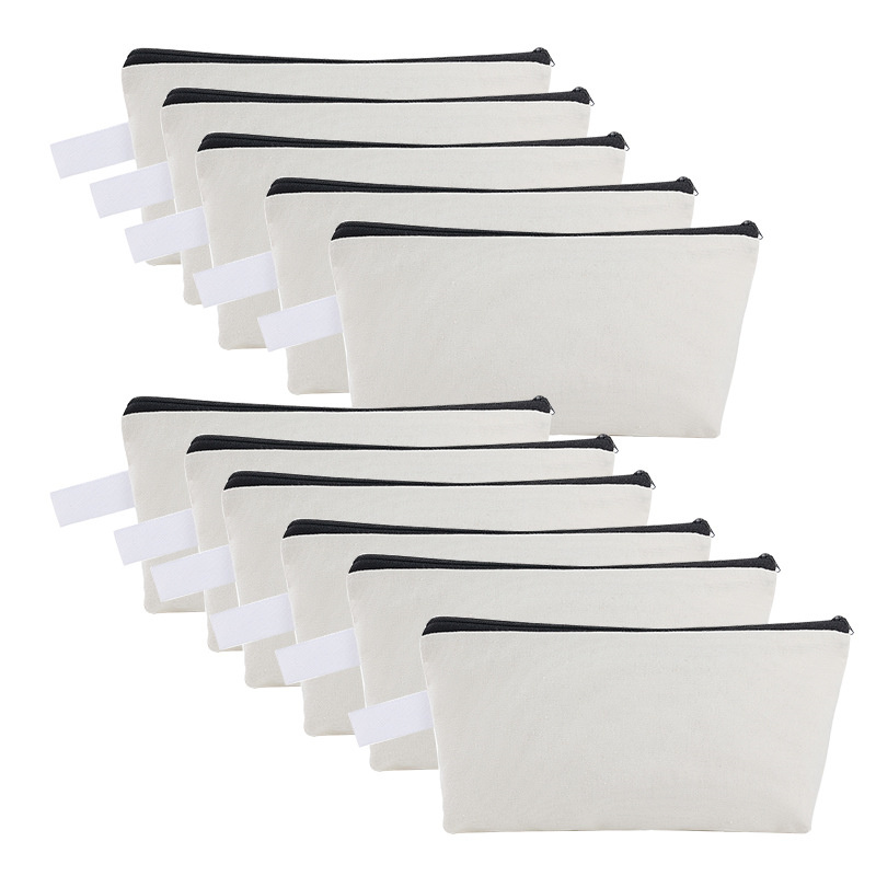 StoBag 10pcs Colorful Canvas Cotton Bag with Zipper Handheld Cosmetic Stationery Package Storage Makeup Handbag Portable Pouches