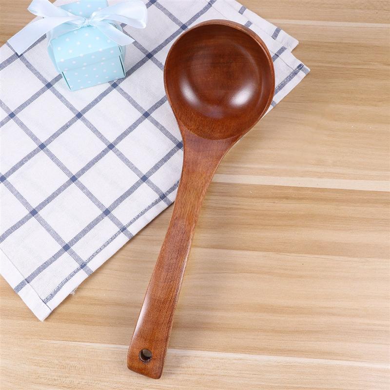 Healthy Wooden Long Handle Soup Ladle Cooking Spoons Kitchen Utensils 28cm