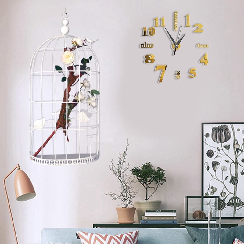 3D Large Wall Clock Mirror Sticker Big Watch Sticker Home Decor Unique DIY gold