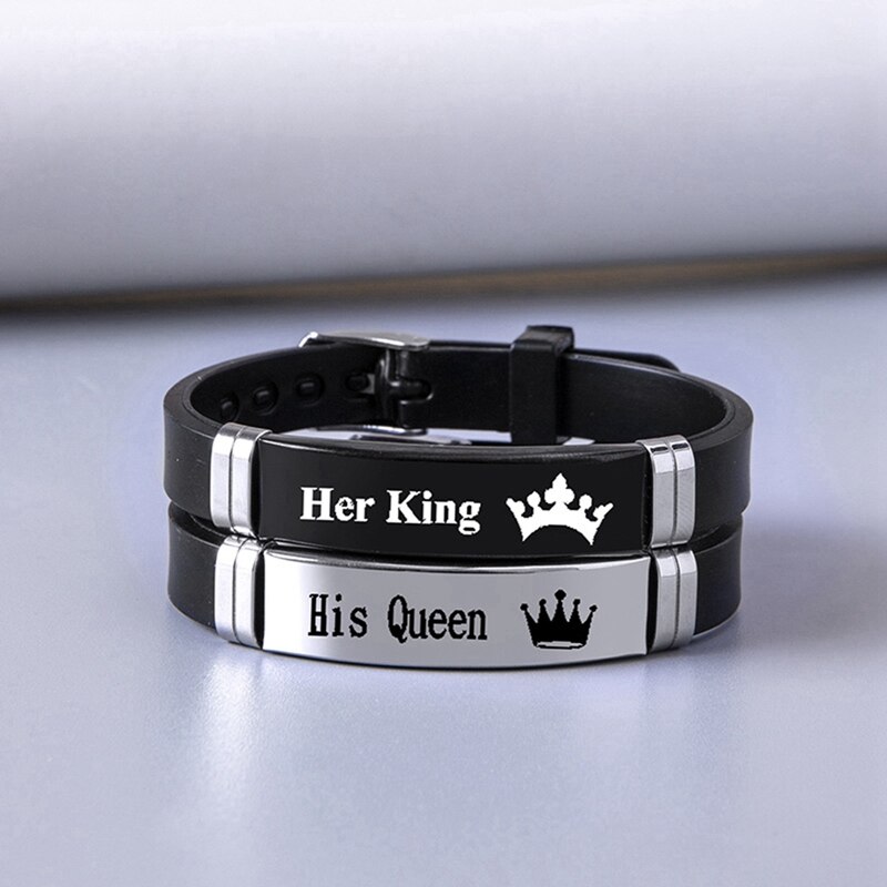 Bracelet couronne en acier inoxydable, 2 pièces/ensemble, en Silicone, pour Couple, unisexe, pour amoureux