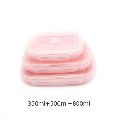 ERMAKOVA 3 of 4 Pcs Silicone Inklapbare Lunch Bento Box Hittebestendig Vouwen Voedsel Opslag Container met Luchtdichte Plastic deksel: 3-Piece Pink