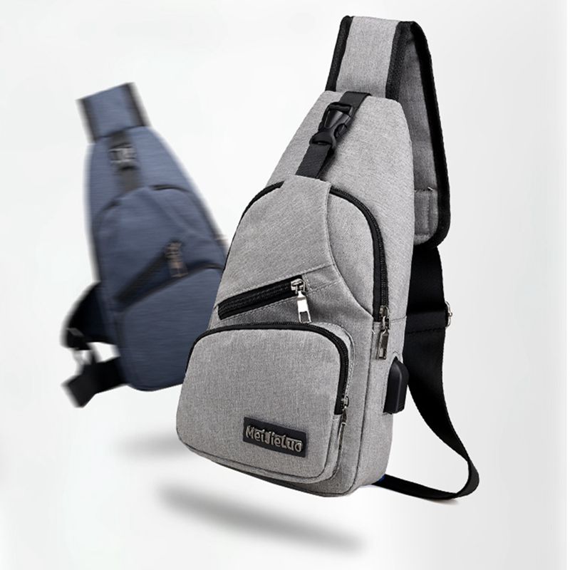 Homme sac à bandoulière USB charge sport mâle Oxford poitrine sacs bandoulière décontracté messager paquet casque trou multifonction