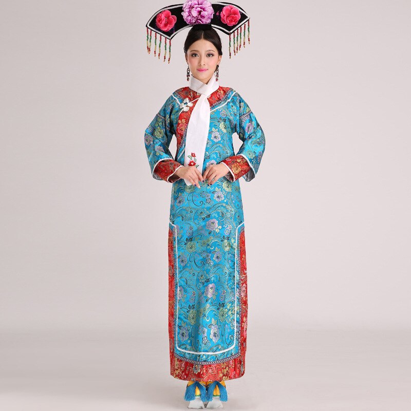 Disfraz de princesa china con tocado, 5 colores, antiguo,: Blue