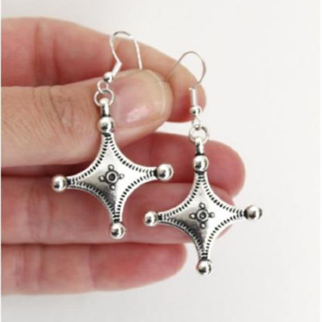 1 Paar Marokkaanse Berber Cross Tuareg Symbool Opknoping Oorbellen, Marokkaanse Geïnspireerd Oorbellen, Opknoping Kopie Elements Bohemian Oorbellen: Antique Silver Plated