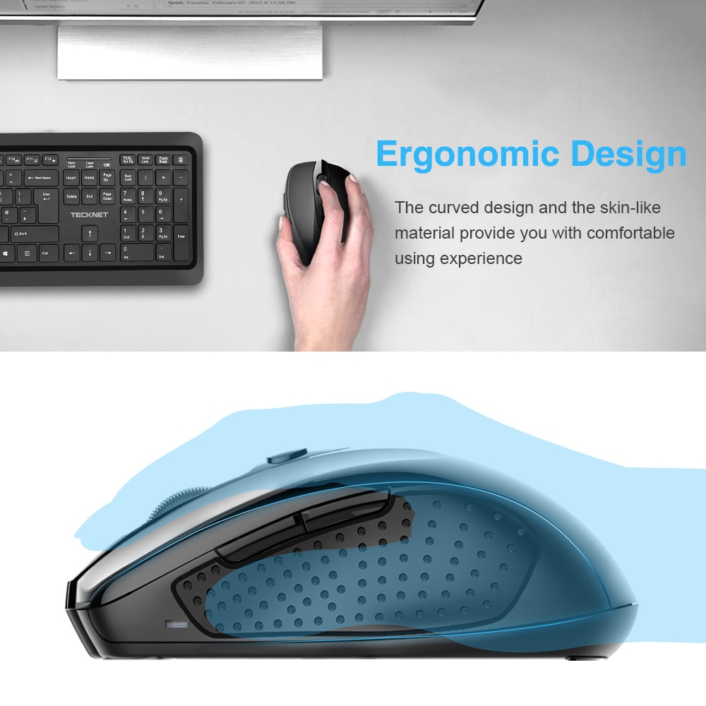 TeckNet bezprzewodowa mysz optyczna komputerowa mysz Bluetooth 2600DPI 2.4G bezprzewodowa mysz Bluetooth ergonomiczne myszy do laptopa/tabletu