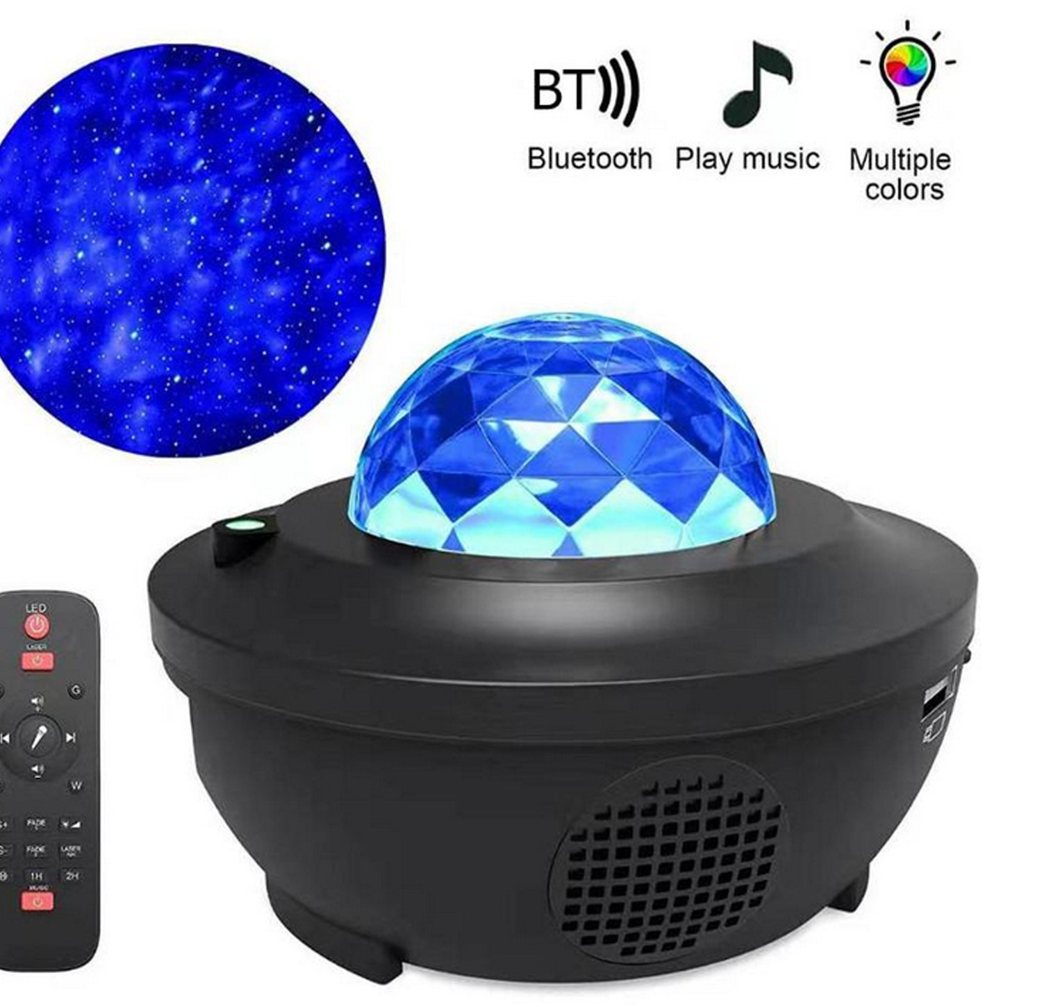 Sternenhimmel-projektorlicht, usb-betriebene fernbedienung, sternenprojektions-nachtlichtlampe mit bluetooth-lautsprecher, 10 beleuchtungsmodi