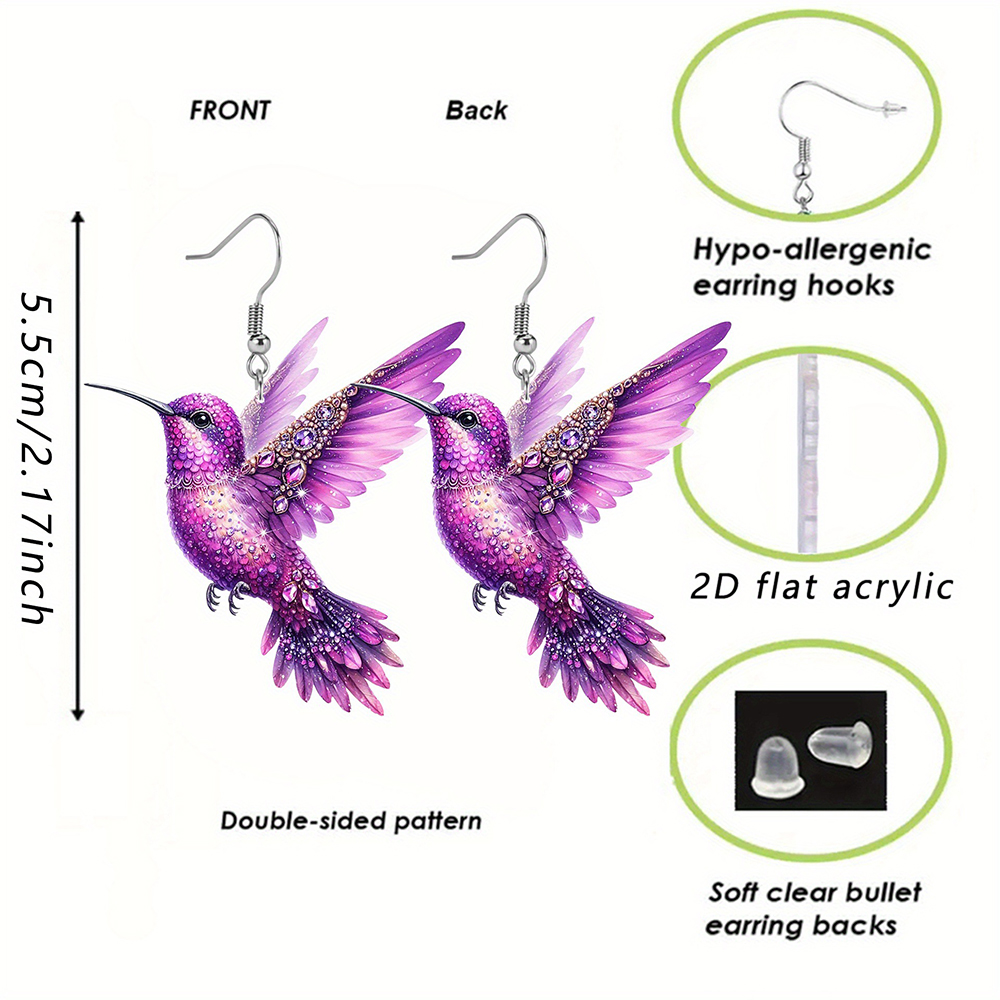 2D Acrylic Hummingbird Earrings Cute Bird Shape Earrings For Women Girls Ear Charms Dangle Jewelry Accessory