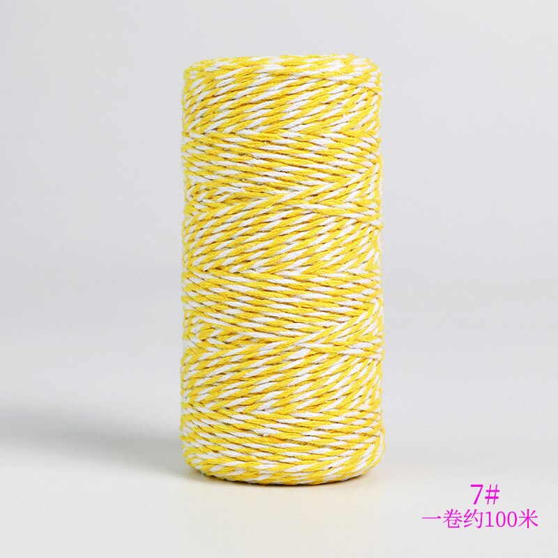 Cuerda de algodón de doble color para manualidades, Material de embalaje hecho a mano, hilo de algodón blanco y negro decorativo, cordón de costura trenzado de 2mm, 100m: Yellow