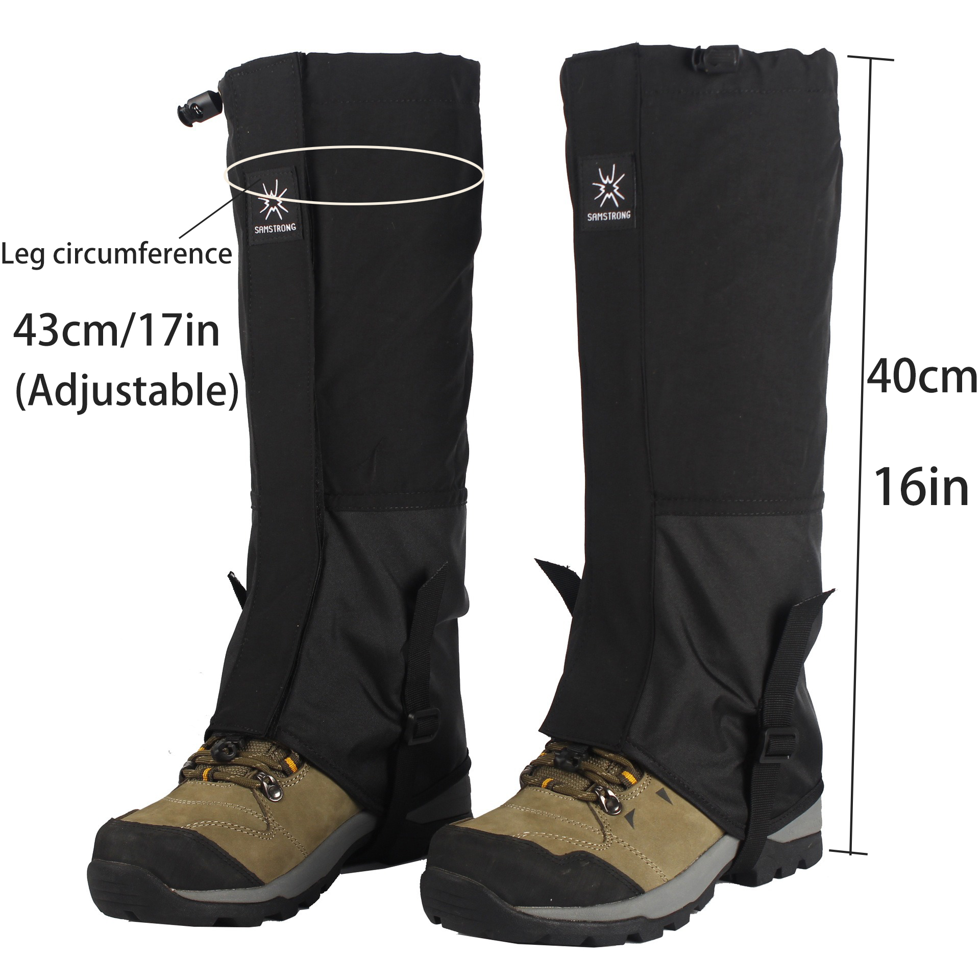 Polainas para botas de nieve para senderismo, ligeras y ajustables, a prueba de agua, nieve y arena, con correa de goma para el pie para senderismo, montañismo