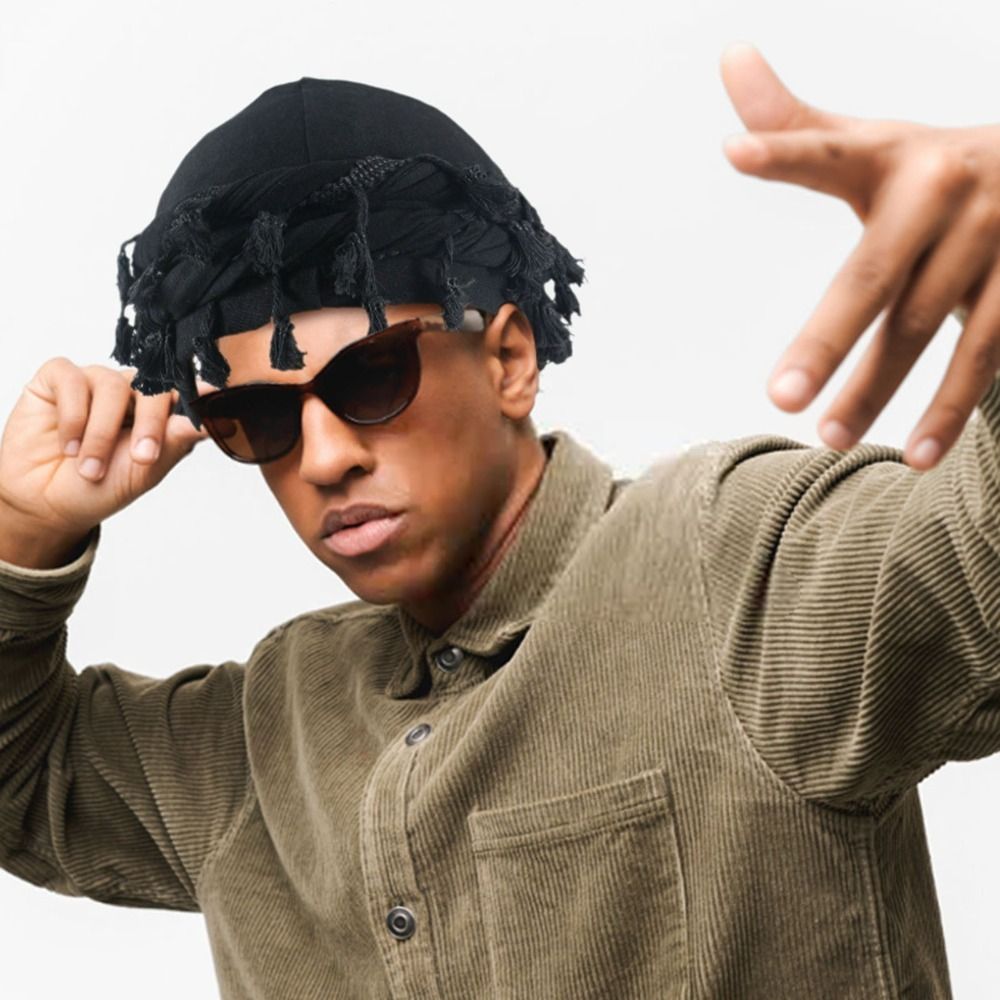 Solid kvast punk bandana hat frynser burr kant snoet hale hat dobbelt lag dockerhat herre fletningshat vandretur