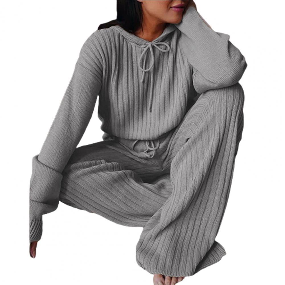Chándal Vintage de pierna ancha para mujer, traje informal, largo hasta el suelo, informal con capucha, Otoño e Invierno: 2XL / Grey