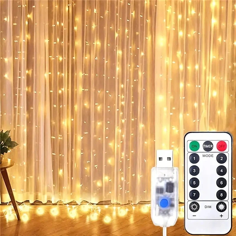 Guirnalda de luces LED de hadas para boda, luz navideña con enchufe USB, cortina, lámpara de cadena, decoración de vacaciones, , cumpleaños, decoración de pared: Azul / P