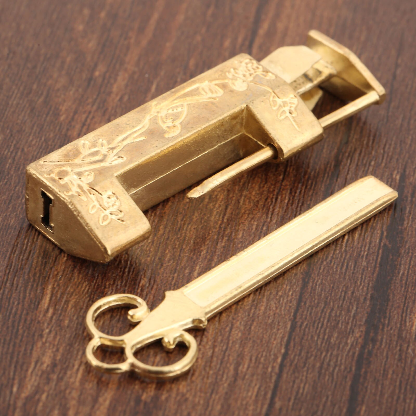 Vintage guld kinesisk gammel lås retro messing hængelås antikke smykker trækasse hængelås lås kuffert dør hardware låse