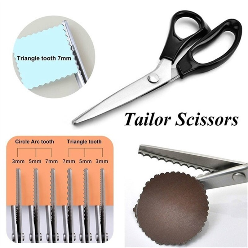 Tesoura de costura alfaiate scissor com dentes triangulares redondos para costura needlework artesanato profissional costurando ferramentas diy: Wave 5mm