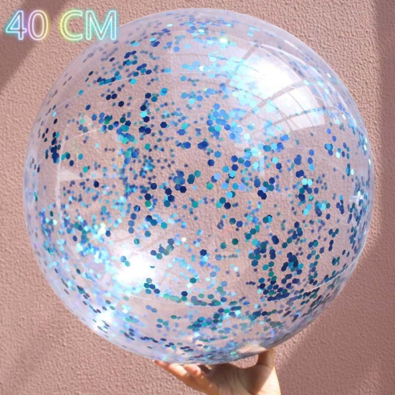 Summer Party Swimming Beach Ball Transparent Flash Inflatable Water Toys Color Sequins Family Interaction Ball Photography Prop: 10 40cm